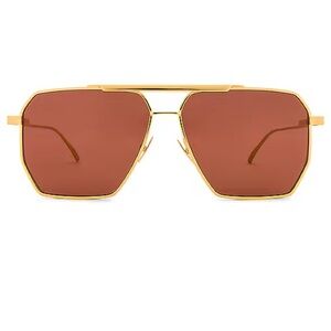 Bottega Veneta Pilot Frame sunglasses in shiny gold & solid warm brown